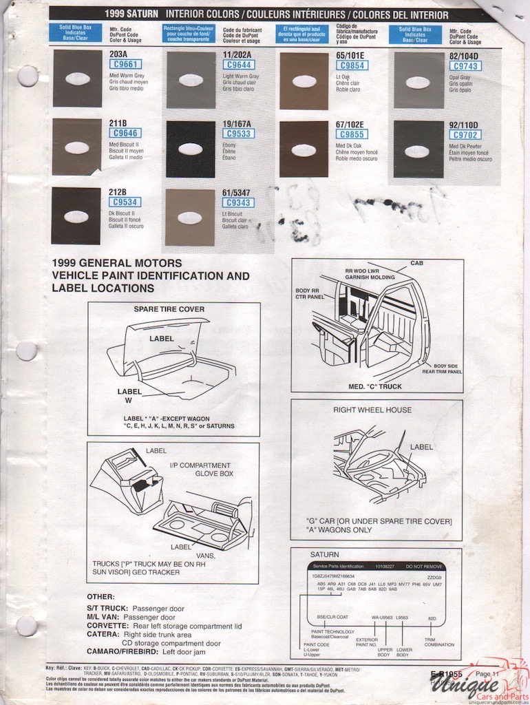 1999 General Motors Paint Charts DuPont 11
